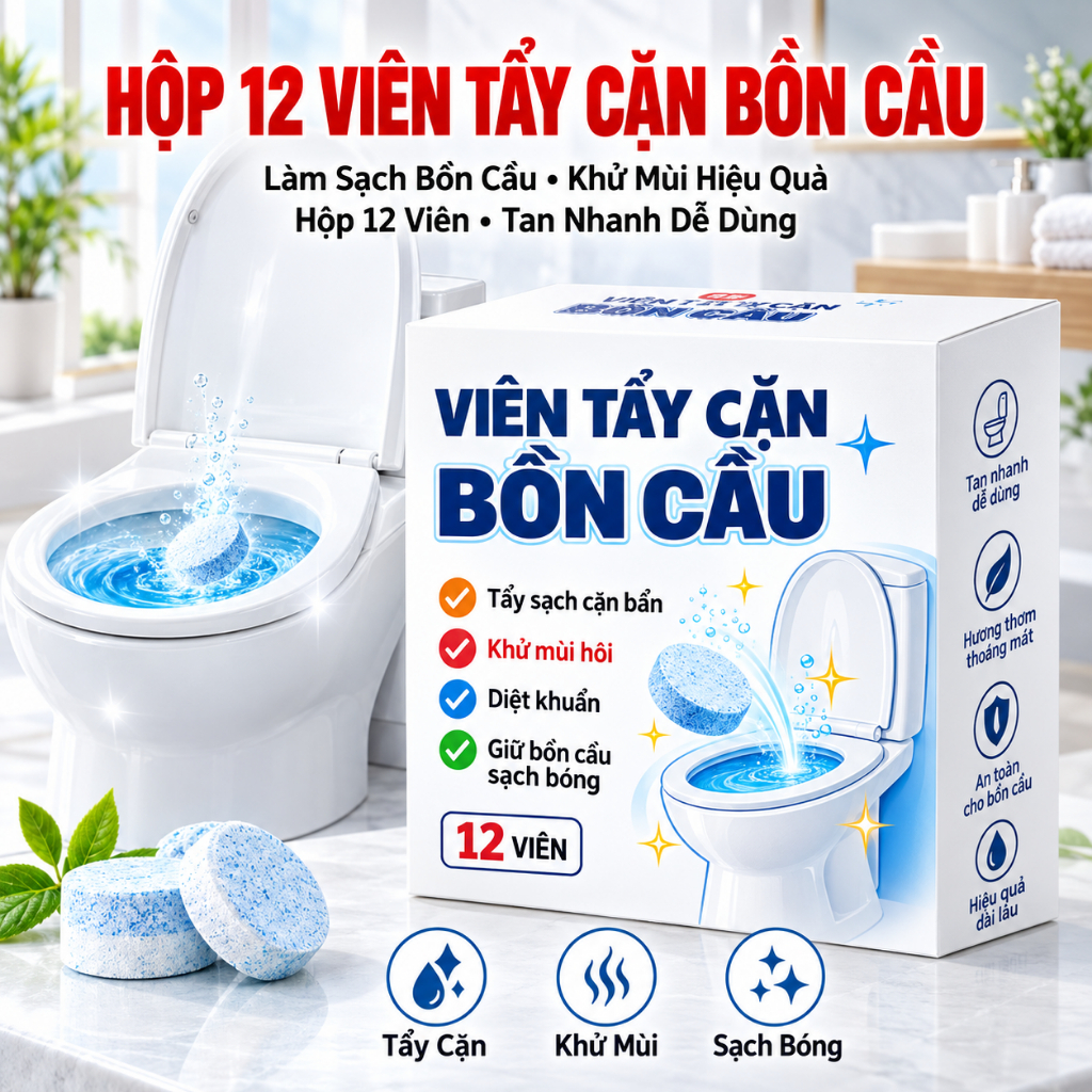 Hộp 12 Viên Thả Bồn Cầu Nhật Bản Khử Mùi Dạng Sủi An Toàn Sạch Sâu Hương Hoa Anh Đào Thơm Dễ Chịu
