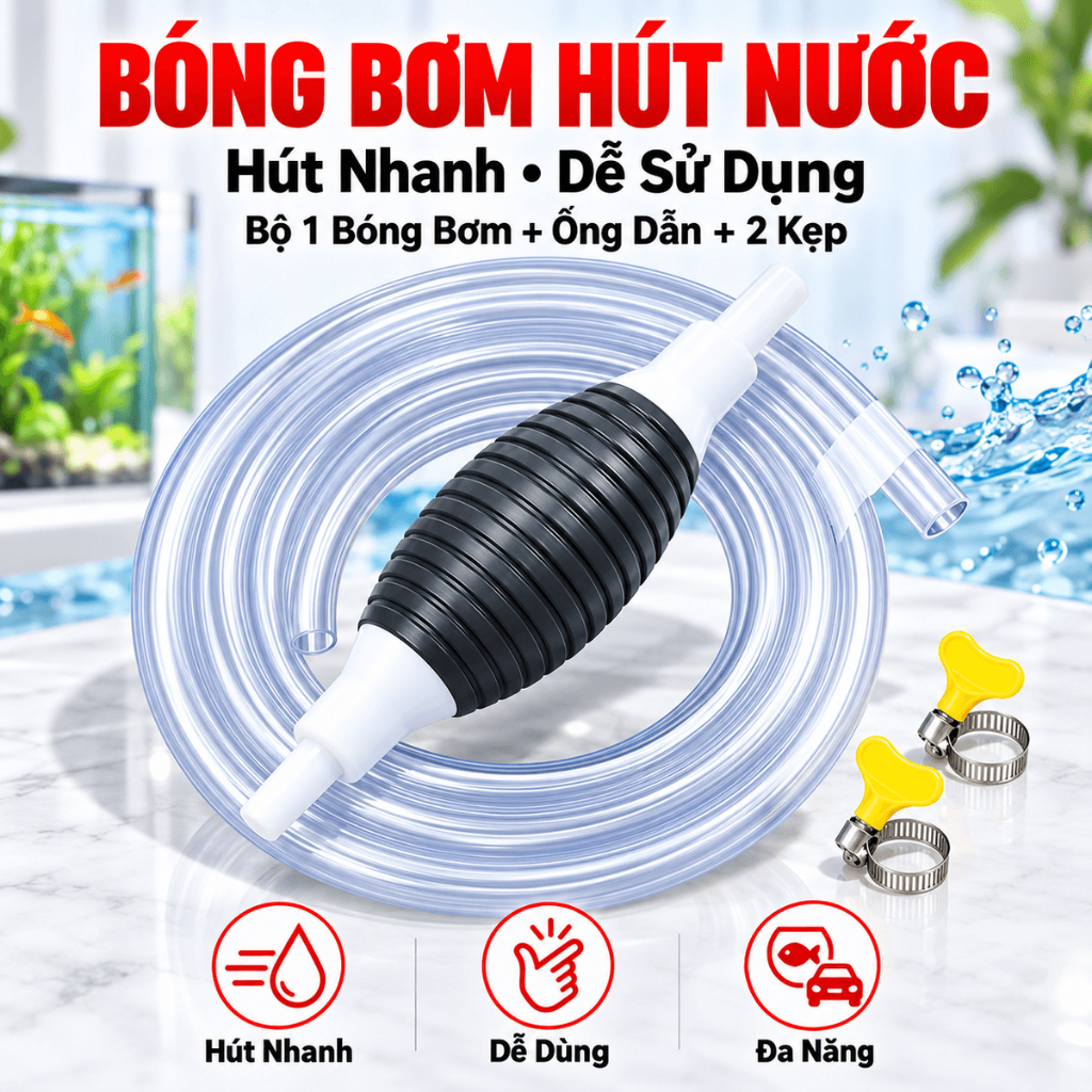 Ống hút xăng dầu chất lỏng bóp tay Cao cấp dây dài tổng 1M tặng kèm Van Siết MÃ: ONGHUTCHATLONG89