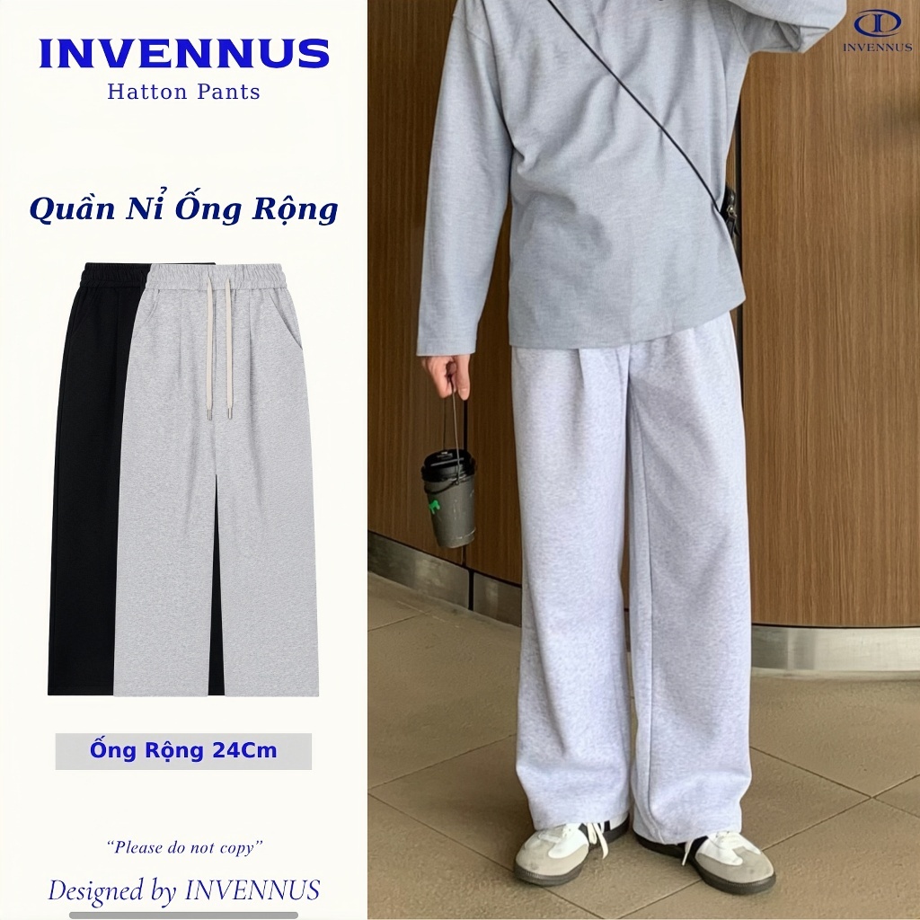 Quần Nỉ Nam Ống Suông INVENNUS Hatton, Quần Nỉ Ống Rộng Nam Vải Hai Da Dáng Rộng Dễ Mặc [320]