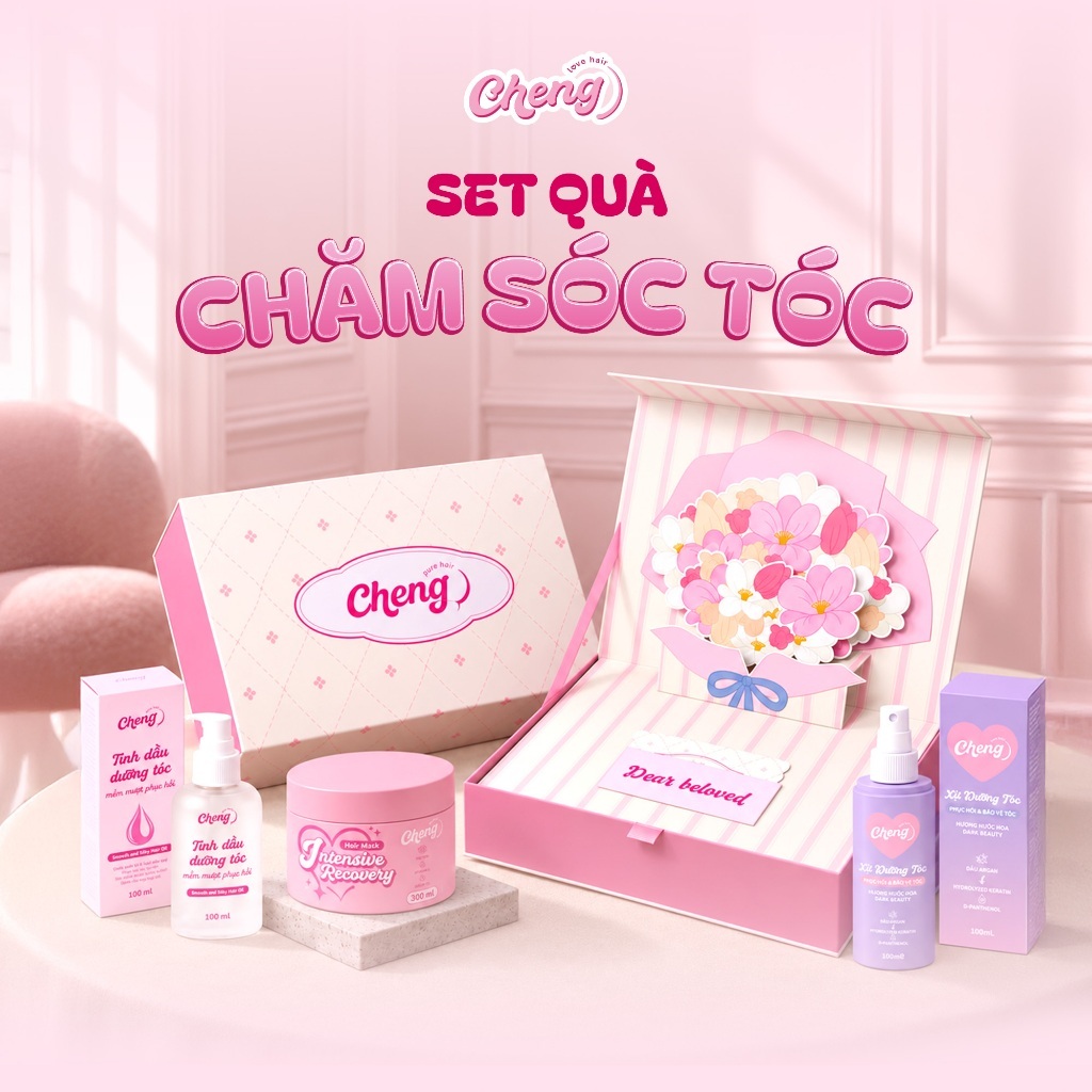 [Set Quà Tặng 20.10] Set quà tặng chăm sóc tóc, Box quà tặng bạn gái - Kem ủ tóc, Tinh dầu, Xịt dưỡng Chenglovehair