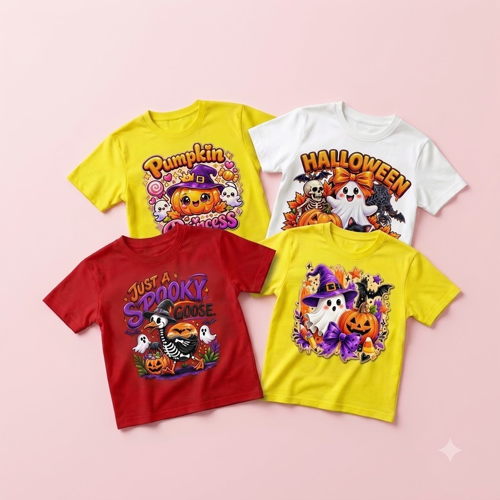 Áo Thun Trẻ Em In Họa Tiết Halloween Vải Cotton Thoáng Mát Cho Bé Trai/Gái 1 - 7 Tuổi