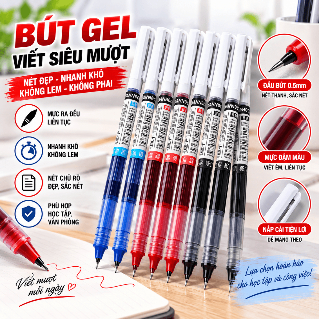 Bút Muji bản dupe bút gel đen xanh viết đều mực phụ kiện văn phòng phẩm, BÚT BI NƯỚC - MÃ: BUTBI68