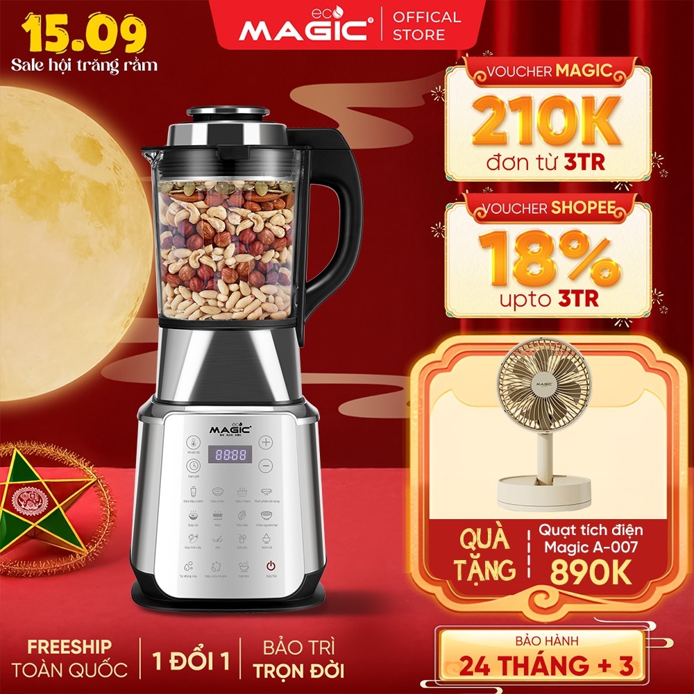 Máy Làm Sữa Hạt 15 Chức Năng 1,75L Magic Eco AC-145, Tự Động Vệ Sinh, Lưỡi Dao 8 Cánh Thép Không Gỉ