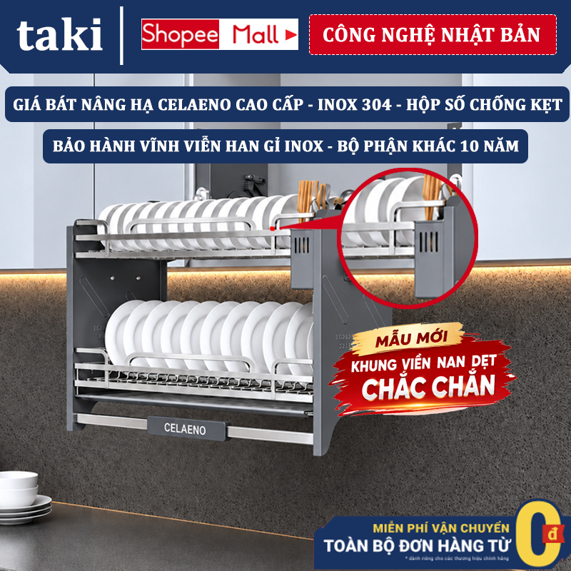 Giá Bát Nâng Hạ CELAENO CAO CẤP, INOX 304, Hộp Số Chống Kẹt - Bảo Hành Vĩnh Viễn Han Gỉ, Bộ Phận Khác 10 Năm, Có Thợ Lắp