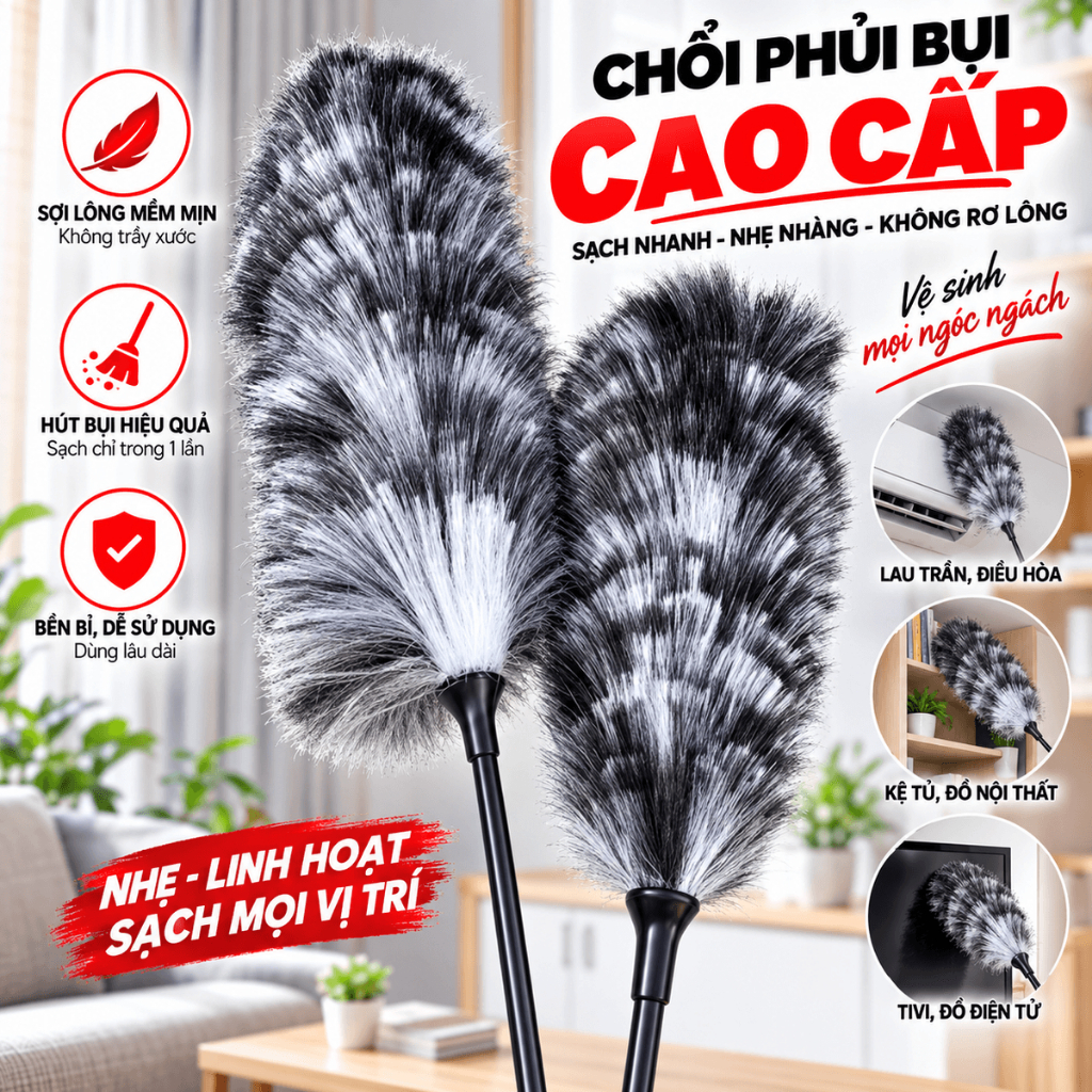 (COMBO 5) Chổi Quét Bụi Phất Cầm Tay Gọn Nhẹ,Chổi Phủi Bụi Lông Mềm Êm Ái - CÂY LAU QUÉT BỤI PHẤT TRẦN LÔNG TƠ CAO CẤP