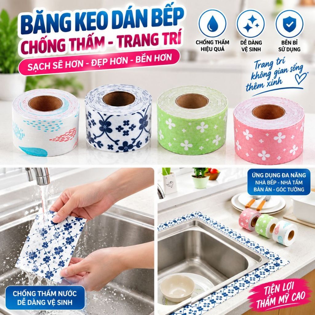 Cuộn 3,2m Băng Keo Dán Viền Bồn Rửa, Bếp Ga, Toilet (Khổ 3,5cm)- Băng Dính Dán Viền Bồn Rửa Chén Chống Thấm Nước 33568