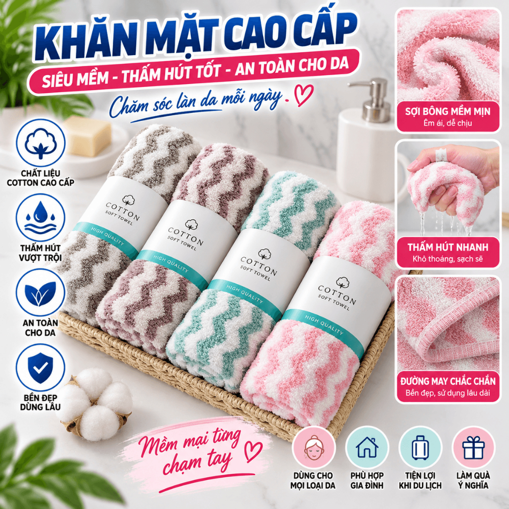[COMBO 10] Khăn Mặt Cotton Khăn Mặt Lông Cừu Siêu Mềm 30x50cm - T531