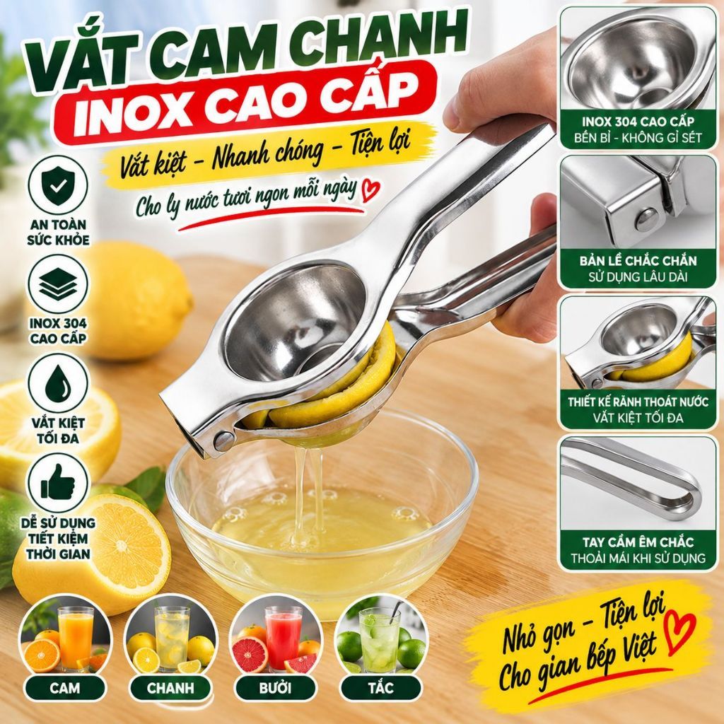 DỤNG CỤ ÉP CHANH INOX 304 KHÔNG GỈ - Vắt Chanh Inox 304 Siêu Bền,Kẹp Ép Chanh Nhỏ Gọn Tiện Lợi Cho Nhà Bếp