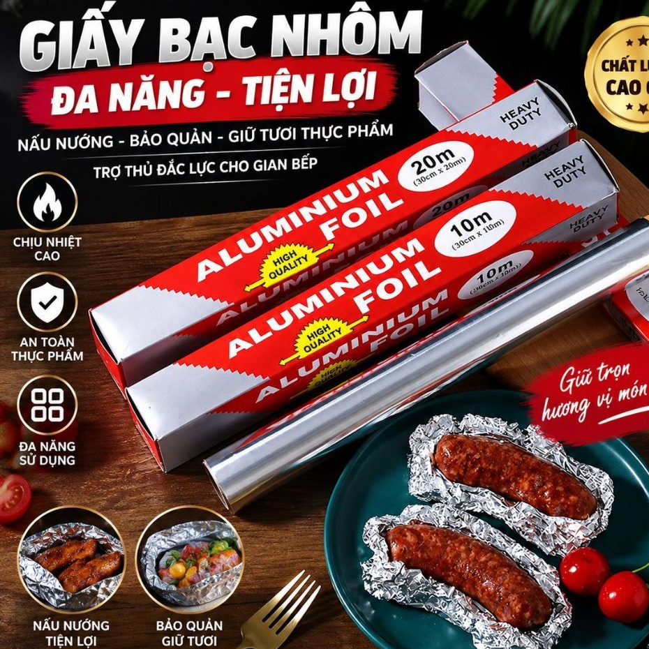 (COMBO 5) Cuộn giấy thiếc nướng dày dùng một lần, Giấy bạcnhôm gia dụng chịu nhiệt độ cao, giấy lá thiếc nướng thực phẩm