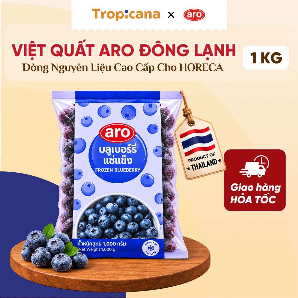 HỎA TỐC Việt Quất Đông Lạnh Aro - Gói 1kg (Bao bì mới)