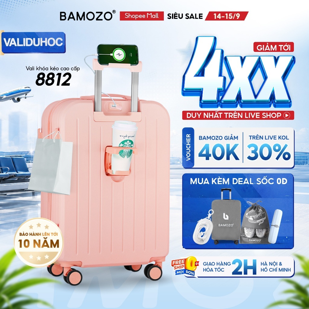 Vali Du Lịch B Bamozo 8812 Thời Trang Size 20/24inch, ABS Cao Cấp Bảo Hành 5 Năm - Lỗi 1 Đổi 1 Trong 30 Ngày_8812