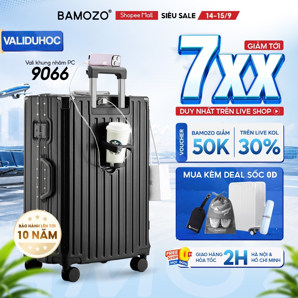 Vali Khung Nhôm B Bamozo 9066 Size 28 cao cấp siêu bền Bảo Hành 5 Năm - Lỗi 1 Đổi 1 Trong 30 Ngày_9066