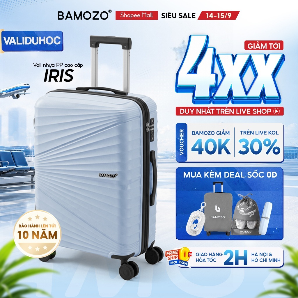 Vali Du Lịch B Bamozo IRIS Thời Trang  Size 20/24 Chất Liệu Nhựa PP Cao Cấp - BH 10 Năm - Lỗi 1 Đổi 1 Trong 30 Ngày_IRIS