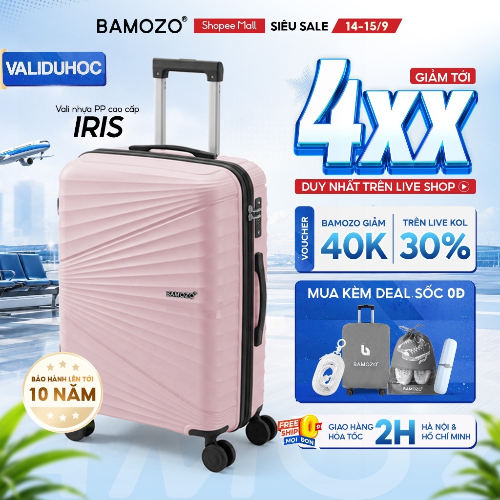 Vali Du Lịch B Bamozo IRIS Size 20/24 Chất Liệu Nhựa PP Cao Cấp bền đẹp - BH đến 10 Năm - Lỗi 1 Đổi 1 Trong 30 Ngày_IRIS