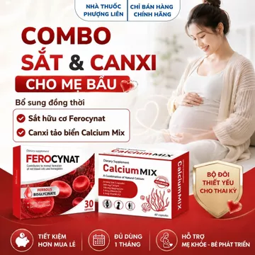 [COMBO] Canxi hữu cơ Calcium Mix + Sắt hữu cơ Ferocynat cho bà bầu, mẹ sau sinh