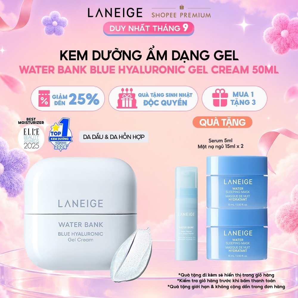 Kem Dưỡng Ẩm Phục Hồi & Cân Bằng Dầu Ẩm Laneige Water Bank Blue Hyaluronic Gel Cream 50ml (Da Dầu)