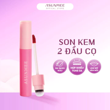 Son Kem Lì Asunmee 2 Đầu Cọ – Chất Son Mỏng Nhẹ, Lì Mịn, Lâu Trôi, Bền Màu Cả Ngày