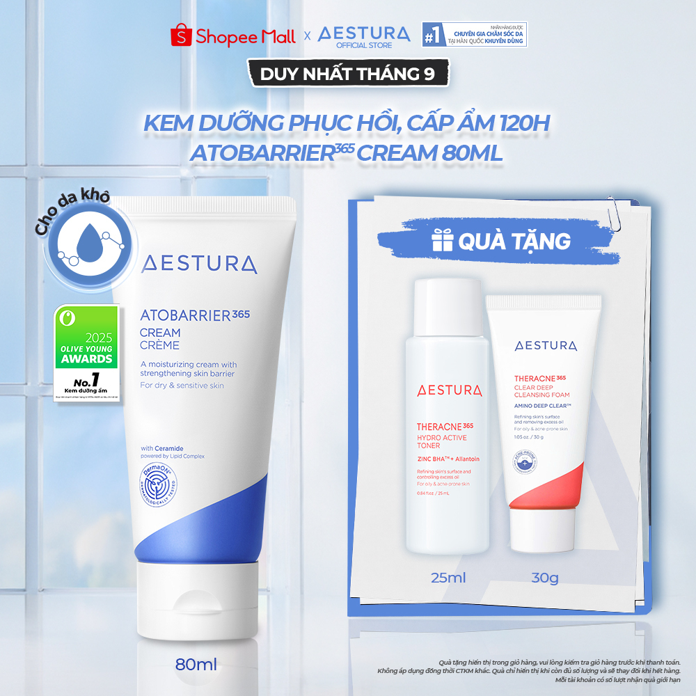 Kem dưỡng ẩm phục hồi và chăm sóc hàng rào bảo vệ da AESTURA ATOBARRIER365 Cream 80ml