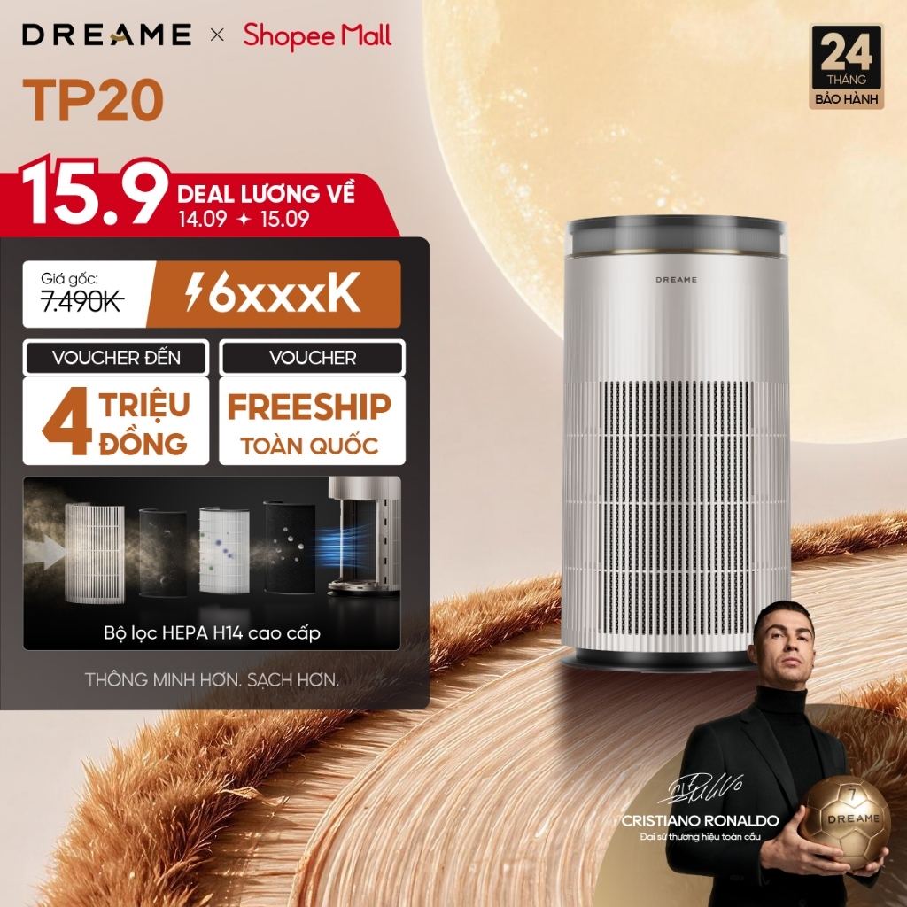 Dreame TP20 Máy lọc không khí & formaldehyde | Màng lọc HEPA H14 Cao Cấp | Tuổi thọ màng lọc đến 5 năm | BH 24 tháng