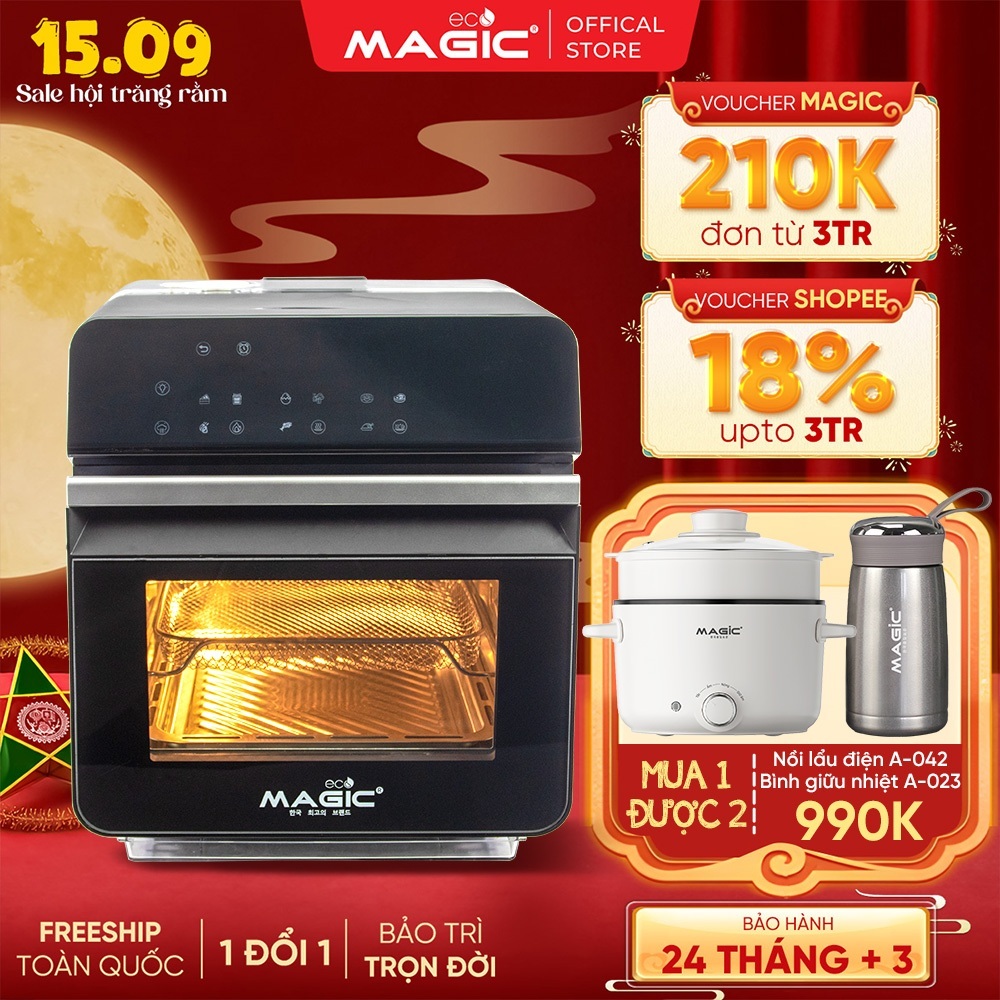 Nồi chiên hơi nước Magic Eco S12 - 9 chế độ nấu, tự vệ sinh bằng hơi nước, dung tích 12L - BH 24th