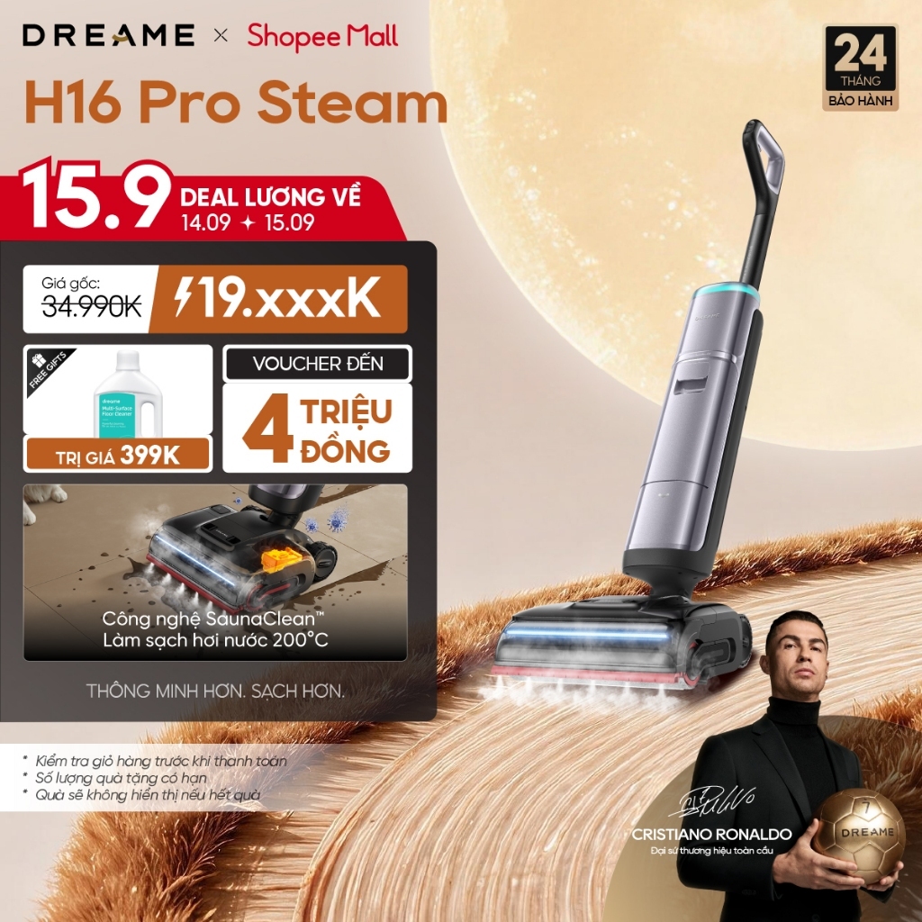 Dreame H16 Pro Steam Máy hút bụi lau sàn không dây | Lực hút 28.000 Pa | Lau sàn hơi nước 200℃ | BH 24 tháng