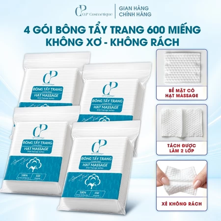 Combo 4 Gói | 600 Miếng Bông Tẩy Trang Q.P Cosmétique Không Xơ Không Rách, Hạt Massage Sạch Sâu