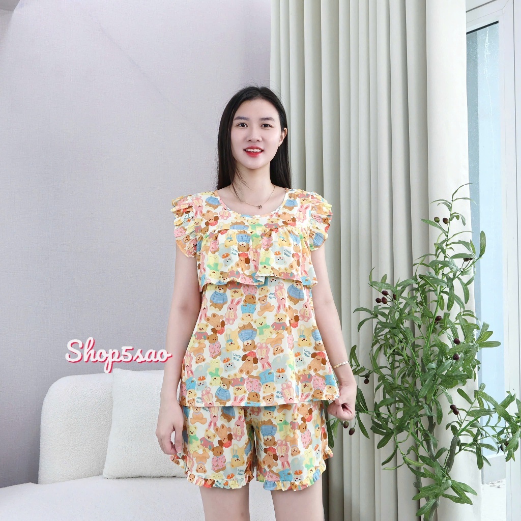 Đồ bộ tole nữ, bộ lanh mặc nhà, áo bèo ngực quần đùi SHOP5SAO (43-75kg)