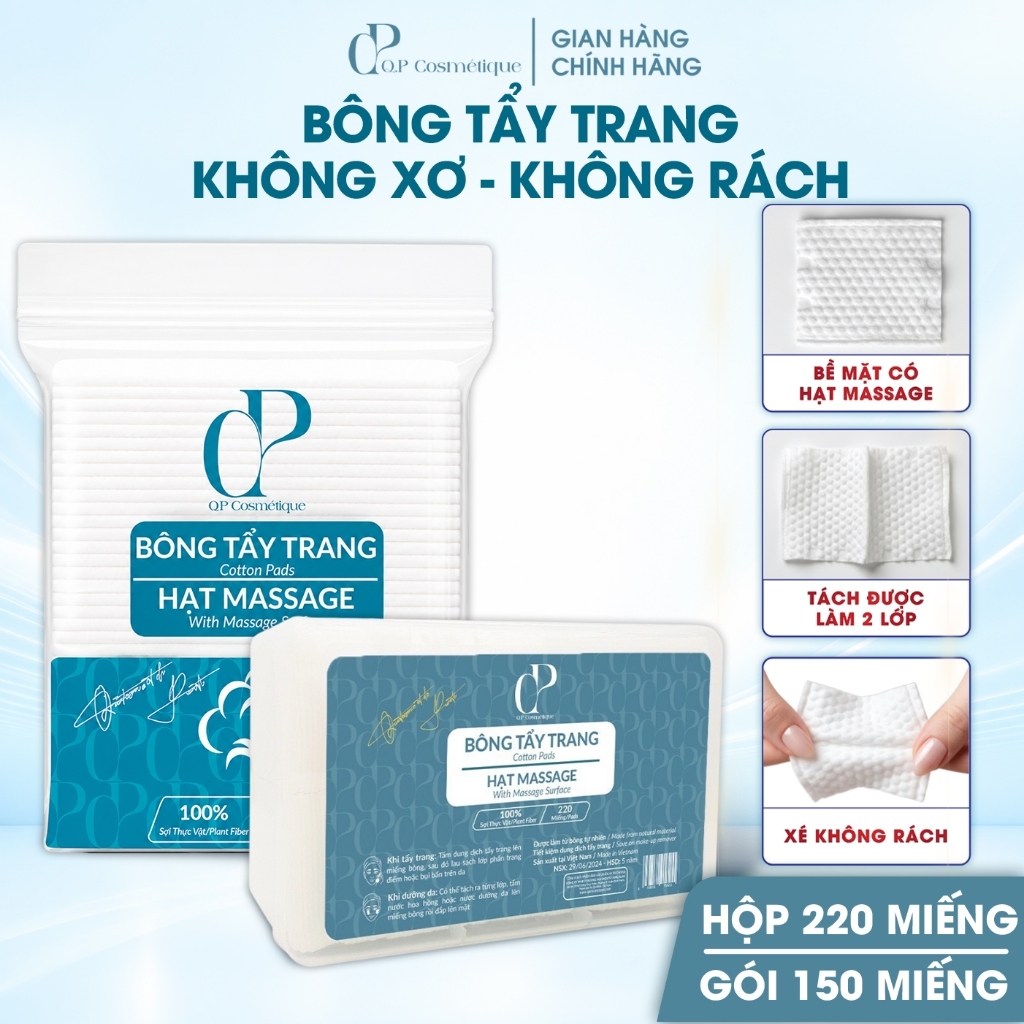 Bông Tẩy Trang Quốc Dân Ép Định Hình Q.P Cosmétique Không Xơ Rách, Hạt Massage Sạch Sâu