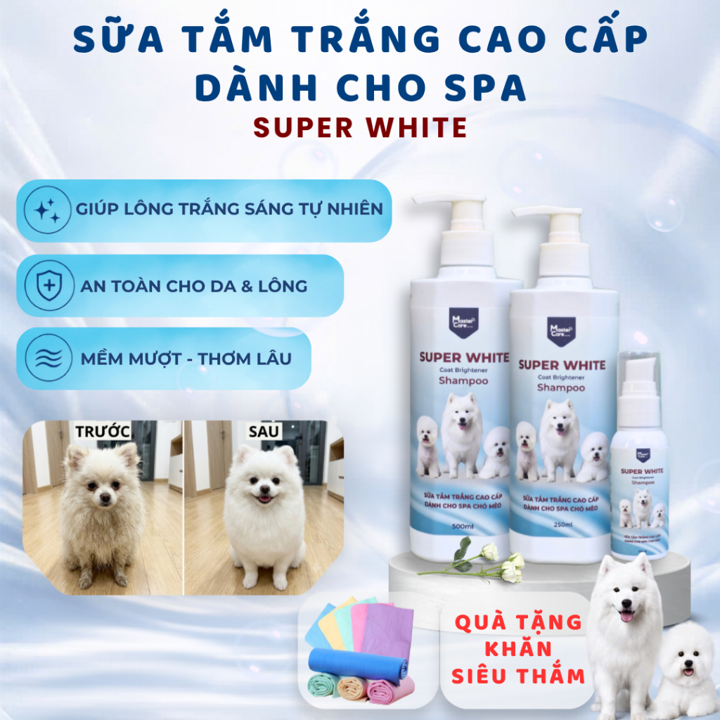 Sữa Tắm Trắng Super White Trắng Sáng, Mềm Mượt, Thơm Lâu Tắm Được Cho Các Dòng Chó Mèo MASTERCARE FOR PET