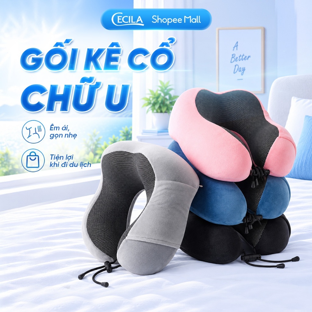 Gối kê cổ chữ U cao su non CECILA Gối Nệm Y Tế giúp giảm đau mỏi cổ cho dân văn phòng du lịch đi ô tô máy bay