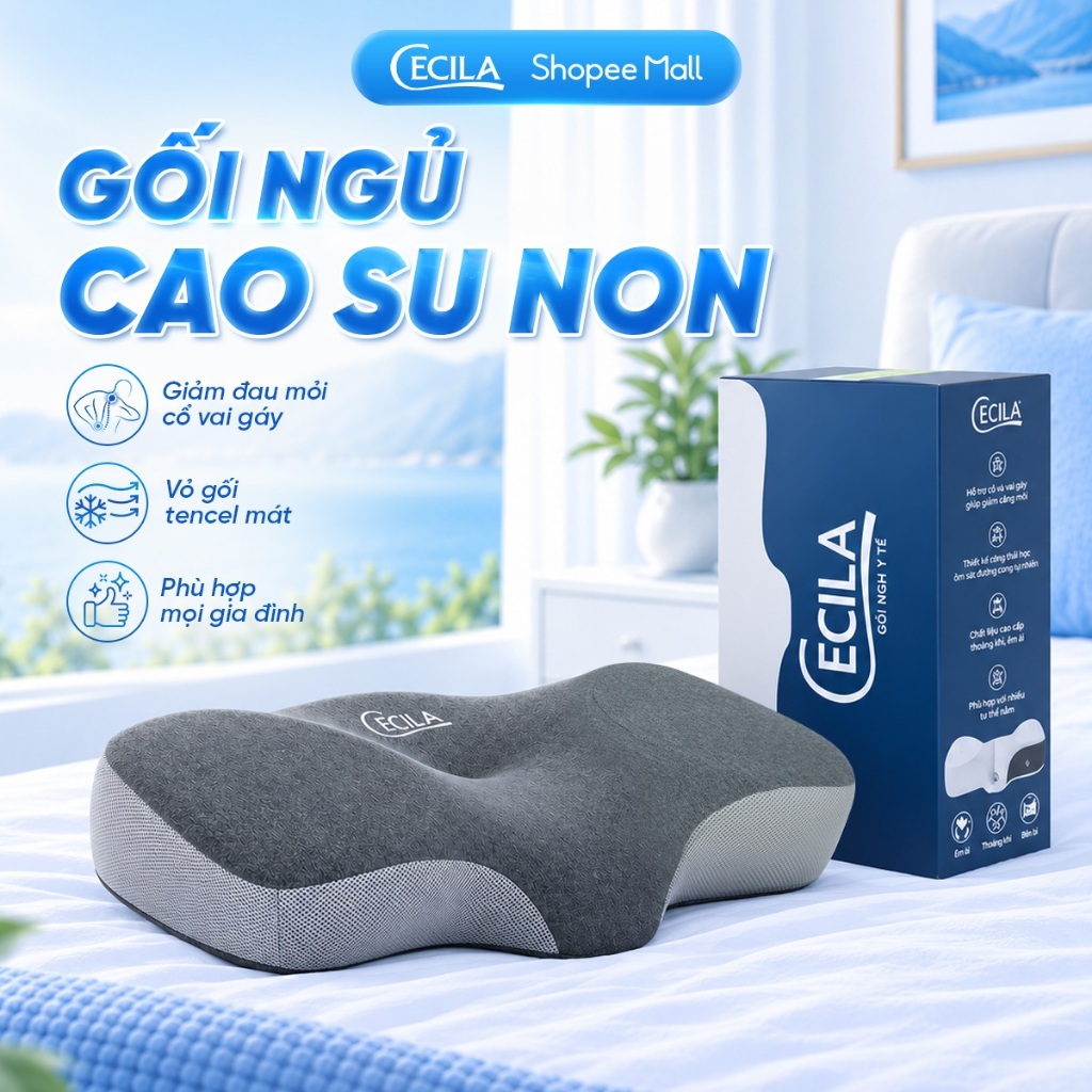 Gối công thái học cao su non CECILA thiết kế cho mọi tư thế nằm chống đau cổ vai gáy, chống ngủ ngáy, hỗ trợ ngủ nhanh