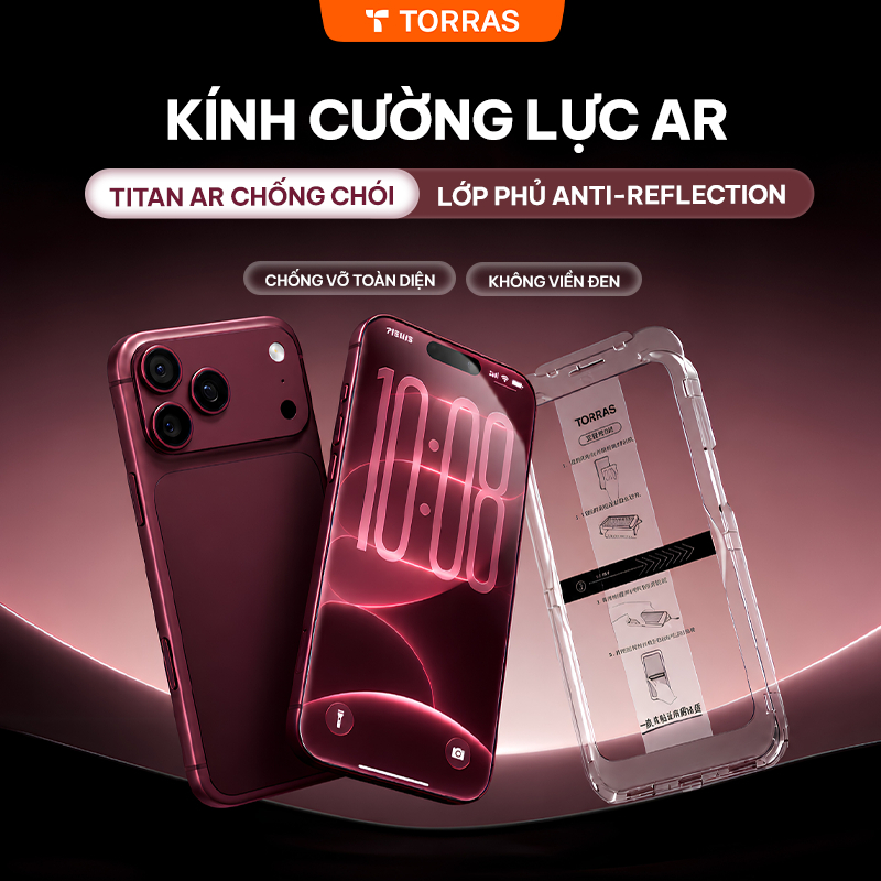 TORRAS Titan AR Kính Cường Lực iPhone 17/16/15 Chống Chói AR, Chống Phản Xạ Ánh Sáng, Chống Bám Vân Tay, HD Siêu Trong