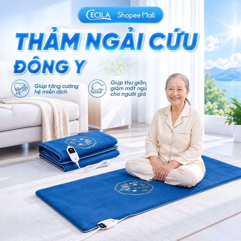 Thảm ngải cứu đông y CECILA nội địa trung 10 mức nhiệt sưởi ấm giảm đau mỏi xương khớp hiệu quả