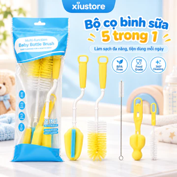 Bộ cọ bình sữa Moonship 5 chi tiết , Cọ bình sữa monnship, Cọ mút Rửa Bình Sữa,núm vú moonship không làm xước bình