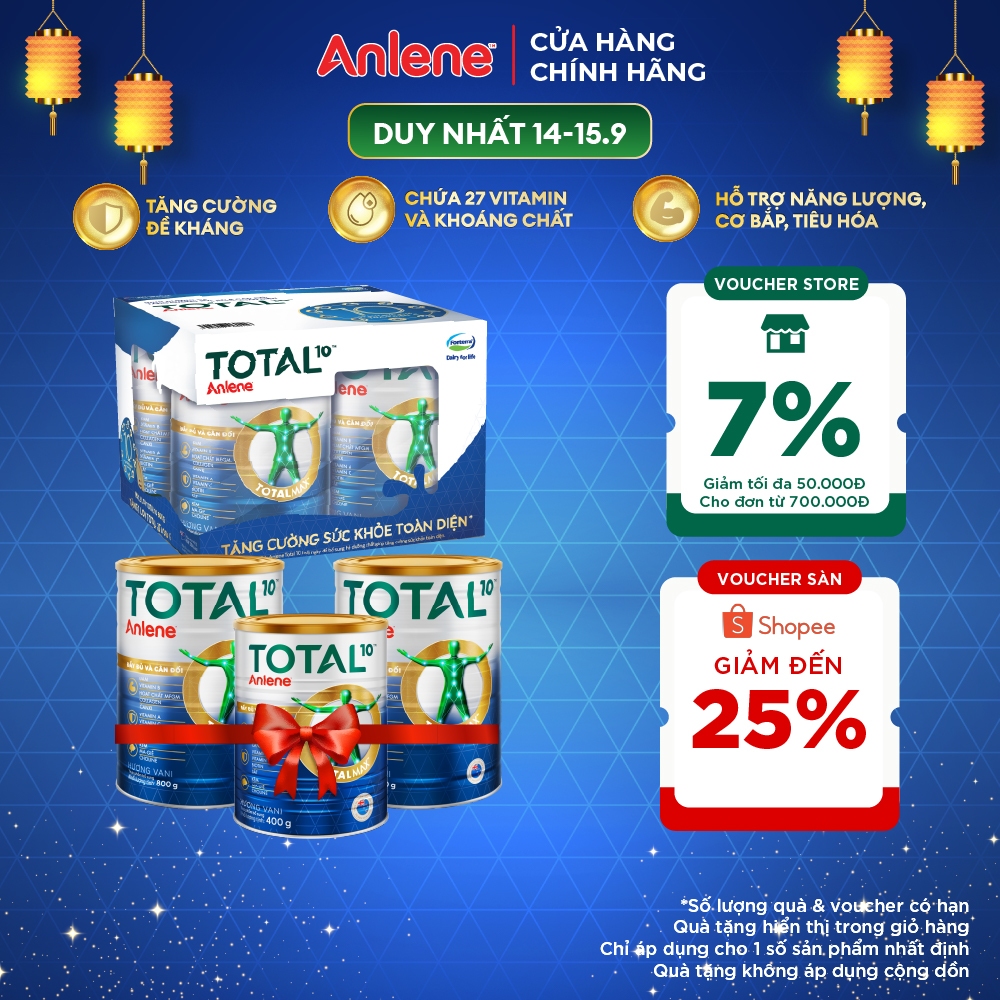 [Tặng 1 lon Anlene Total 10 400g] Bộ quà tặng combo 2 sữa bột Anlene TOTAL 10 800g dinh dưỡng đầy đủ và cân đối