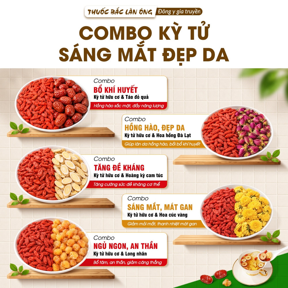 Combo 5 Vị Trà Kỳ Tử Hữu Cơ Mix, Bổ Mắt Đẹp Da, Thanh Lọc Cơ Thể, Tăng Cường Sức Đề Kháng Tự Nhiên