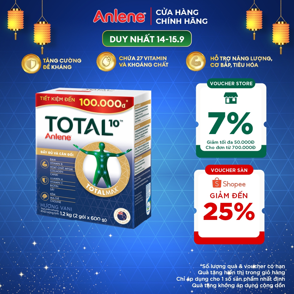 [SẢN PHẨM MỚI] Sữa Bột Total 10 hộp 1,2kg dinh dưỡng đầy đủ và cân đối cho người lớn tuổi