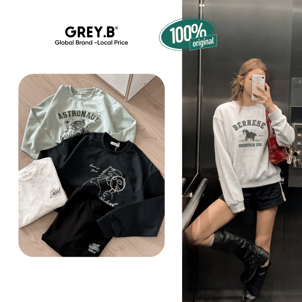 Áo Nỉ Bông Polham Sweater Biglogo Oversized GREYB Unisex | BigBuy360 - bigbuy360.vn