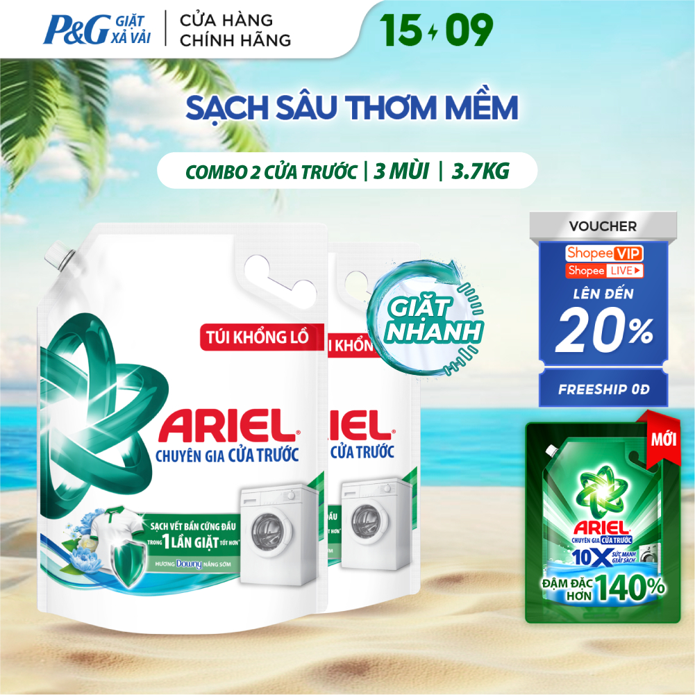 Combo 2 Nước Giặt ARIEL Chuyên Gia Cửa Trước Ngăn Lem Màu Hương Downy Nắng Sớm/ Sen & Nhà/ Oải Hương Túi 3.7KG/3.9KGx2