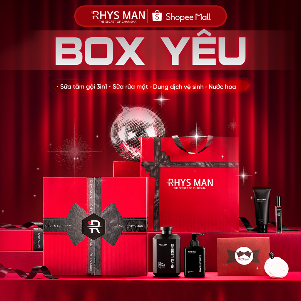 Quà tặng Valentine - Sữa tắm gội 3in1 350ml & Dung dịch vệ sinh 120ml & Sữa rửa mặt 100ml & Nước hoa nam 10ml Rhys Man
