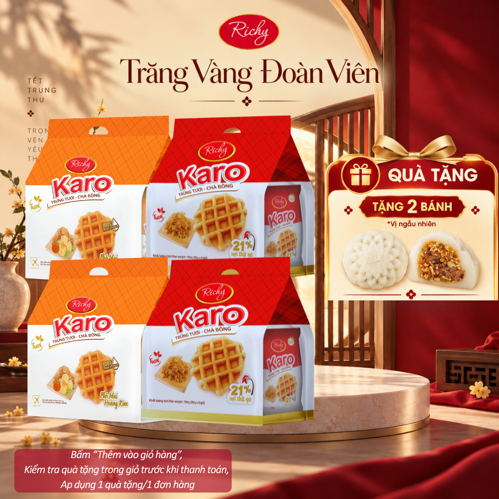 [HOẢ TỐC HN][TẶNG 2 BÁNH TRUNG THU] Combo 4 Túi-Tổng 24 chiếc Bánh Tươi Richy KARO (26g * 6 chiếc/ túi)