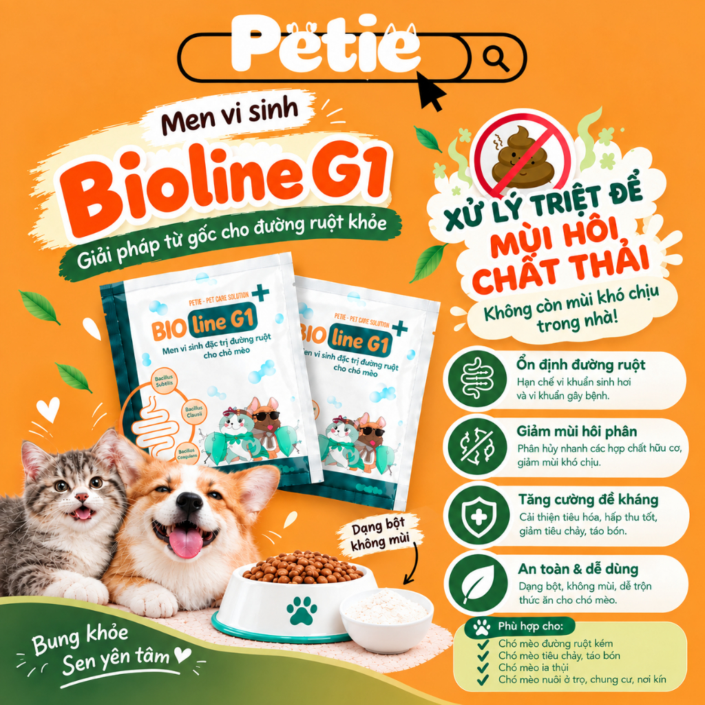 [Mua 5 Giảm 25%] Men Vi Sinh Bioline G1 Ecopets Giảm Mùi Chất Thải & Tiêu Hóa Khỏe Cho Chó Mèo//