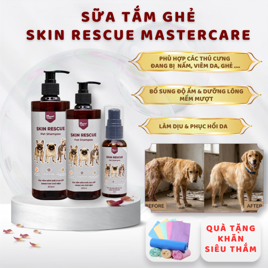 Sữa Tắm Skin Rescue MasterCare Cho Chó Mèo Loại Bỏ Ghẻ Nấm Giảm Ngứa, Phục Hồi Da, Dưỡng Mượt Lông