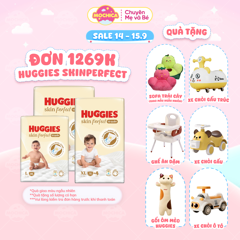 Tã Bỉm Dán / Quần Huggies Skin Perfect 2 vùng thấm hút, mỏng thoáng giảm nhiệt PH 5.5 _Mochica