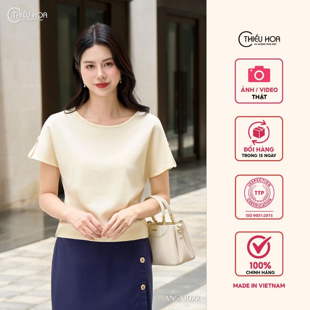 Áo thun cotton cánh dơi phối bo với thiết kế đơn giản dễ phối thương hiệu Thiều Hoa AN5X1022
