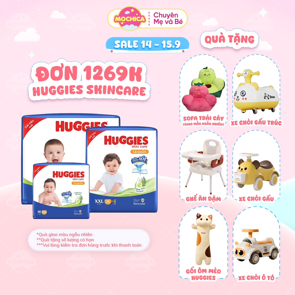 [Siêu nhiều miếng] Bỉm/Tã quần Huggies Tràm Trà Tự Nhiên SKINCARE thấm hút nhanh size Jumbo Mochica