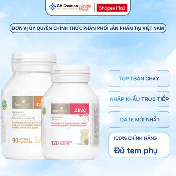 Combo viên canxi sữa hữu cơ Milk Canxi và Kẽm ZinC Bioisland cho bé nâng cao đề kháng và phát triển sức khỏe toàn diện