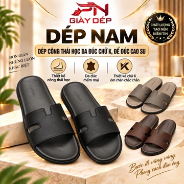 [ Dép CÔNG THÁI HỌC CHỮ K ] Khâu Miễn Phí , Dép da đúc - Dép nam siêu bền, đế đúc cao su bền bỉ - nhẹ và ôm chân Nam De