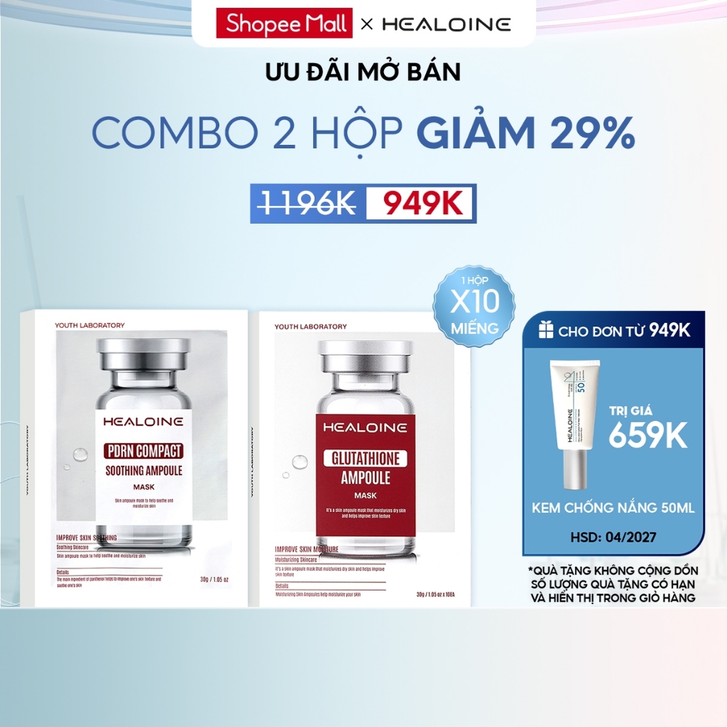 [HÀNG MỚI VỀ] Combo 2 Hộp Mặt Nạ HEALOINE Phục Hồi, Dưỡng Sáng, Cấp Ẩm cho từng loại da (10 miếng x 2) 600g