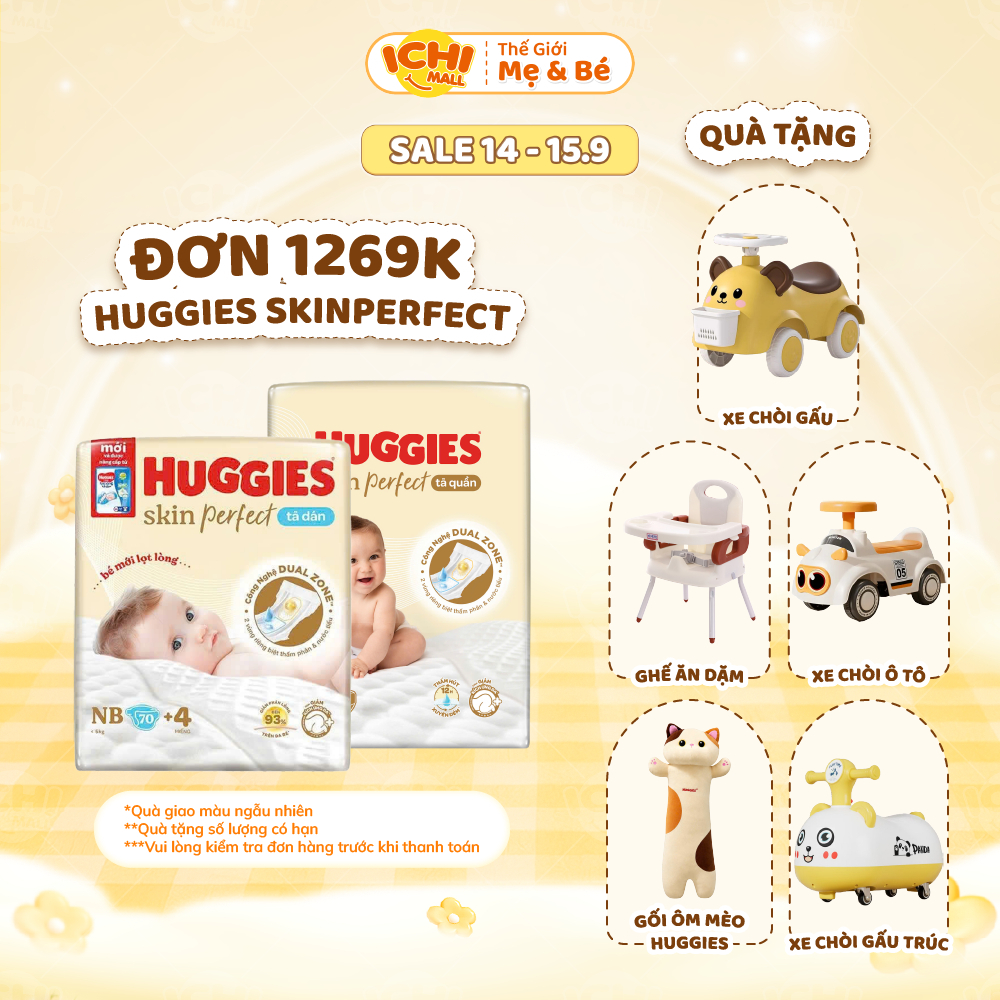Tã dán/quần Huggies Skin Perfect phiên bản mới size NB76/S82, nâng cấp từ Huggies Tràm Trà _Ichimall
